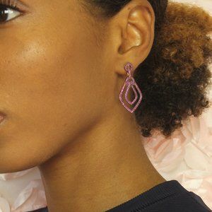 New 14k Rose Gold Vermeil, Layered Pink CZ Teardrop Earrings
